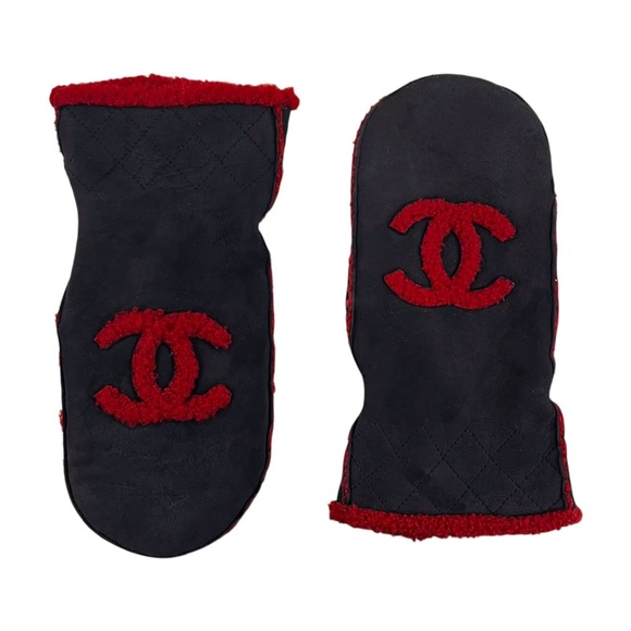 Chanel Leather Mouton CC Logo Mittens - Picture 1 of 6
